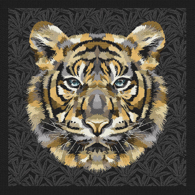 French Charcoal and Sand Bengal Tiger Chief Oversized Square Patch - 18.875"