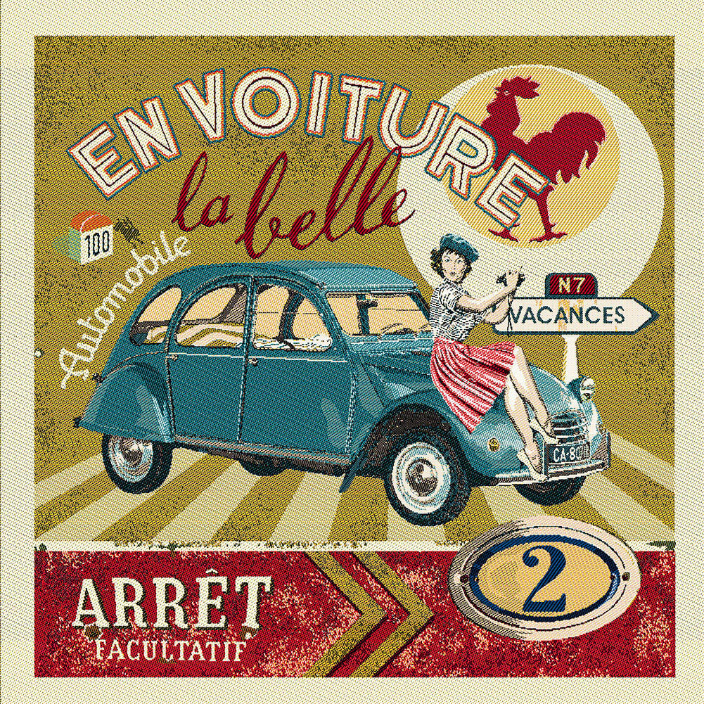 French Mustard, Red and Blue By Car Beautiful Oversized Square Patch - 18.875"