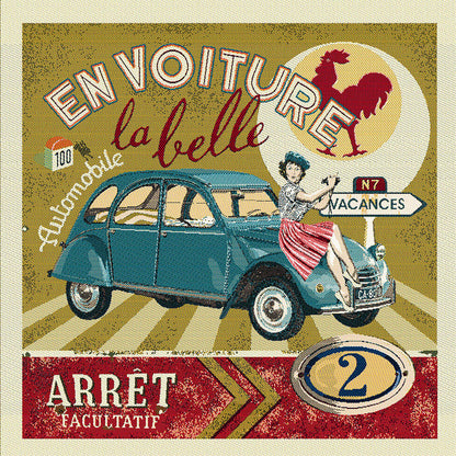 French Mustard, Red and Blue By Car Beautiful Oversized Square Patch - 18.875"