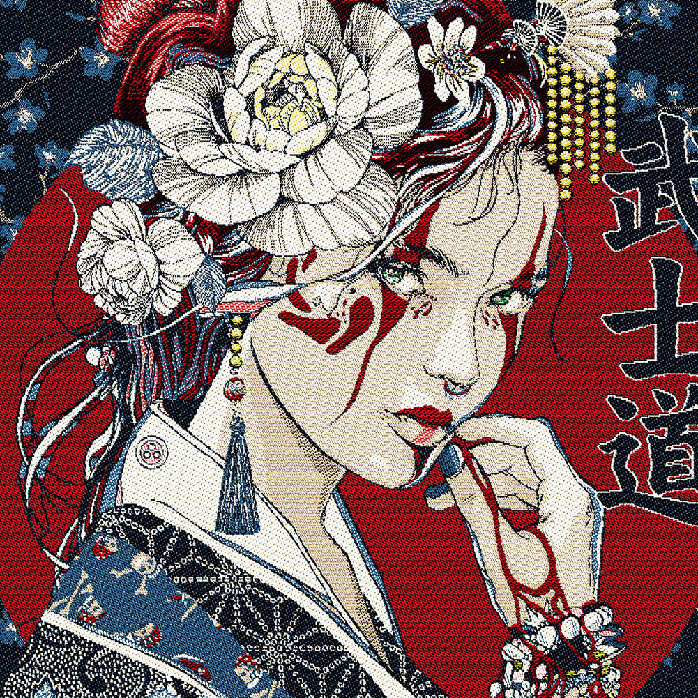 French Ink Blue and Red The Conversationalist Oversized Square Patch - 18.875" Detail