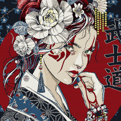 French Ink Blue and Red The Conversationalist Oversized Square Patch - 18.875" Detail