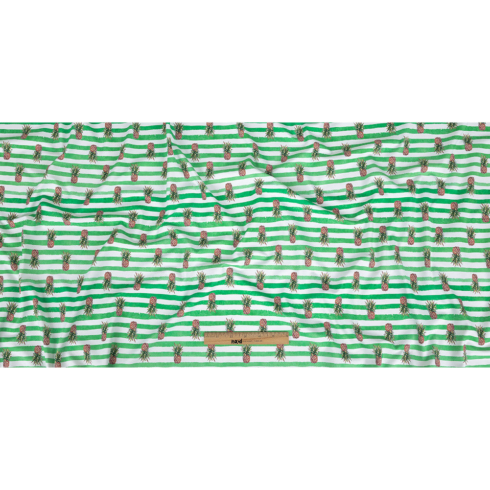Compression Swimwear Tricot, UV Protective with Aloe Vera Microcapsules - Green and White Painted Stripes and Pineapples - Caye Collection