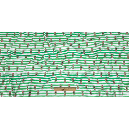 Compression Swimwear Tricot, UV Protective with Aloe Vera Microcapsules - Green and White Painted Stripes and Pineapples - Caye Collection