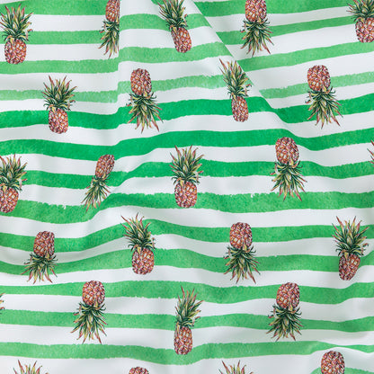Compression Swimwear Tricot, UV Protective with Aloe Vera Microcapsules - Green and White Painted Stripes and Pineapples - Caye Collection