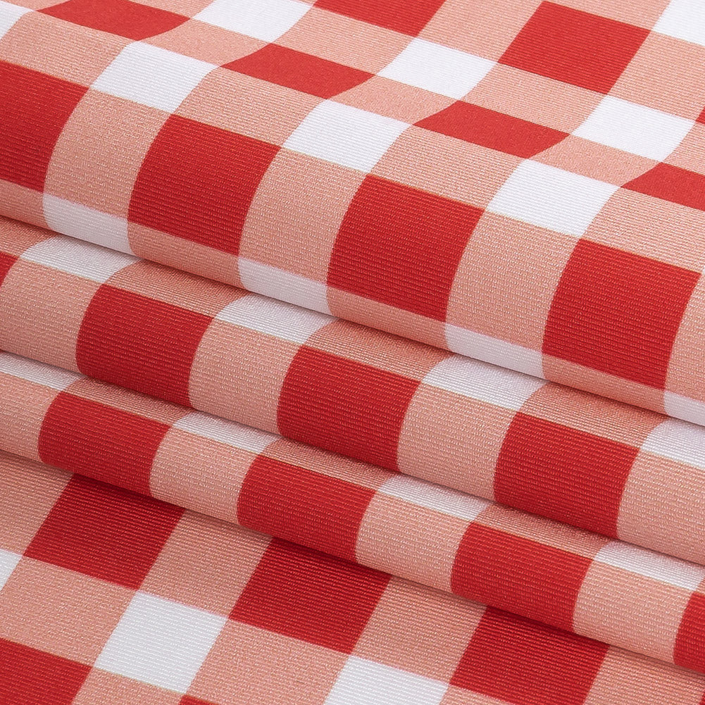 Compression Swimwear Tricot, UV Protective with Aloe Vera Microcapsules - Red and White Checkered - Caye Collection