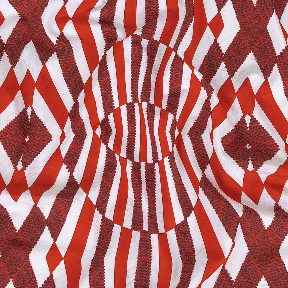 Compression Swimwear Tricot, UV Protective with Aloe Vera Microcapsules - Aurura Red and Burgundy Geometric - Caye Collection