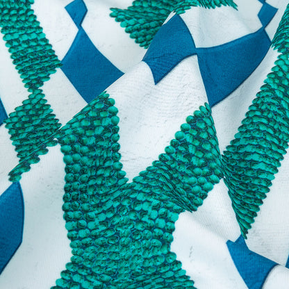 Traje de baño de compresión de tricot, con protección UV y microcápsulas de aloe vera - Estampado geométrico azul y verde azulado - Colección Caye