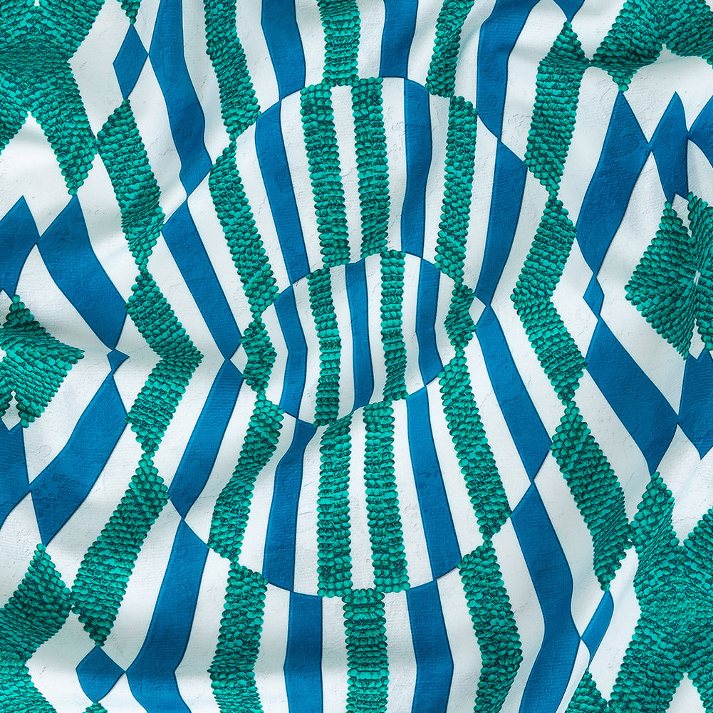Compression Swimwear Tricot, UV Protective with Aloe Vera Microcapsules - Blue and Teal Geometric - Caye Collection