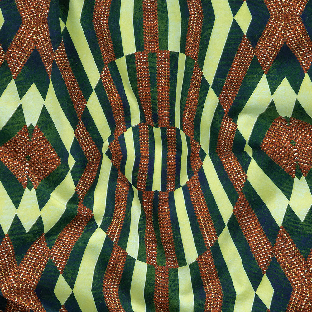 Compression Swimwear Tricot, UV Protective with Aloe Vera Microcapsules - Ambrosia, Green and Wooden Beads Geometric - Caye Collection