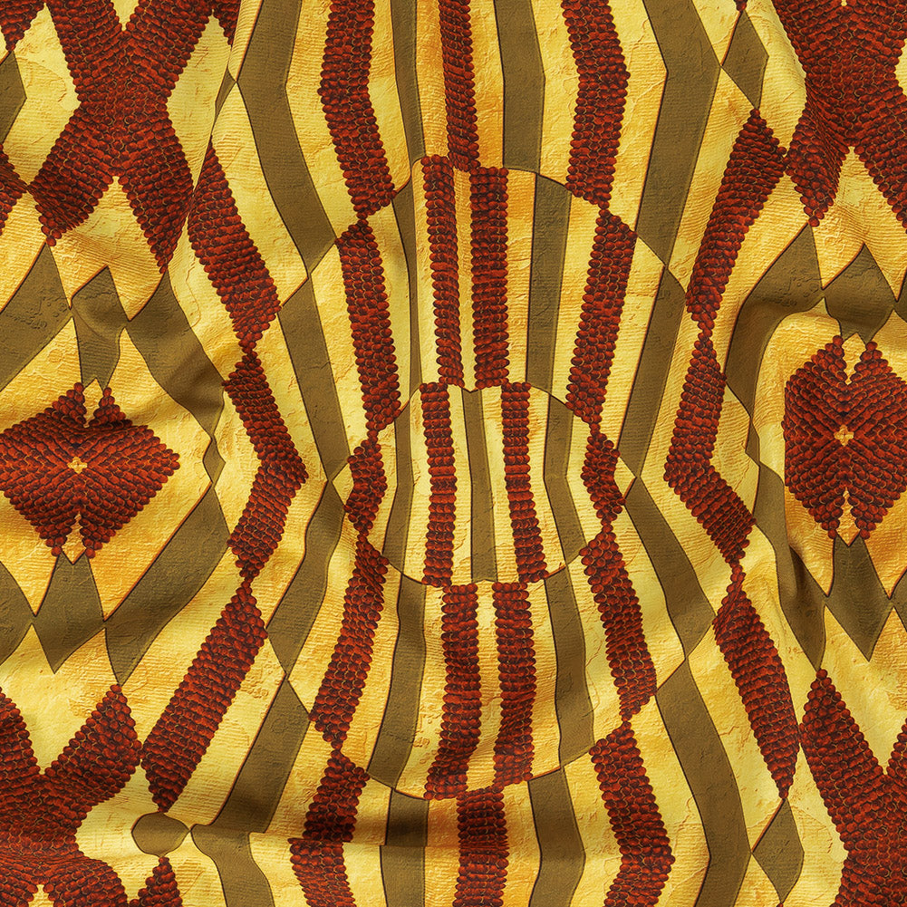 Compression Swimwear Tricot, UV Protective with Aloe Vera Microcapsules - Yellow, Olive and Mahogany Geometric - Caye Collection