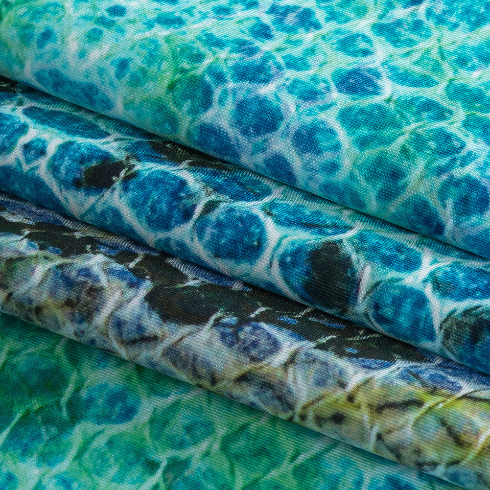 Traje de baño de compresión de tricot, con protección UV y microcápsulas de aloe vera - Azul y verde azulado pitón - Colección Caye