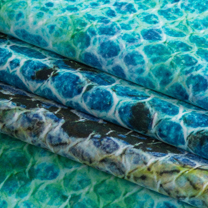 Traje de baño de compresión de tricot, con protección UV y microcápsulas de aloe vera - Azul y verde azulado pitón - Colección Caye