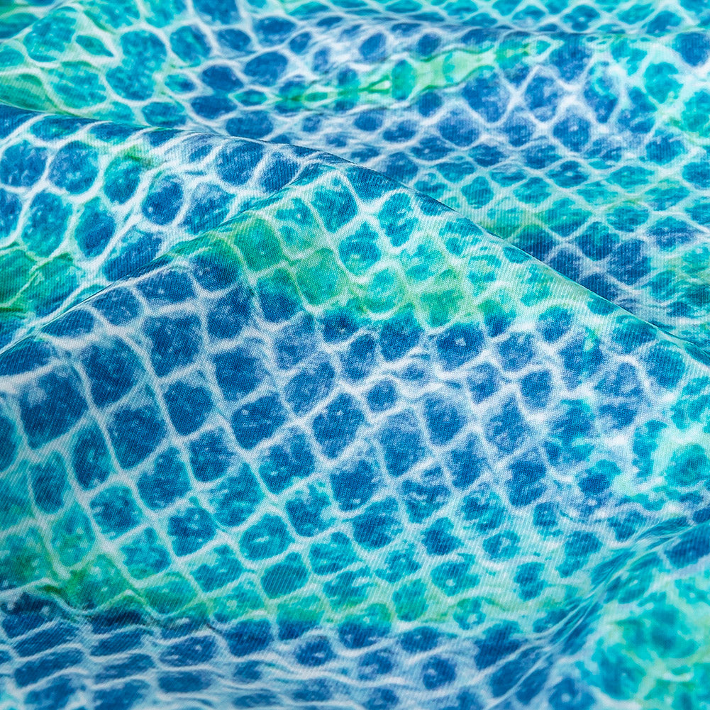 Traje de baño de compresión de tricot, con protección UV y microcápsulas de aloe vera - Azul y verde azulado pitón - Colección Caye