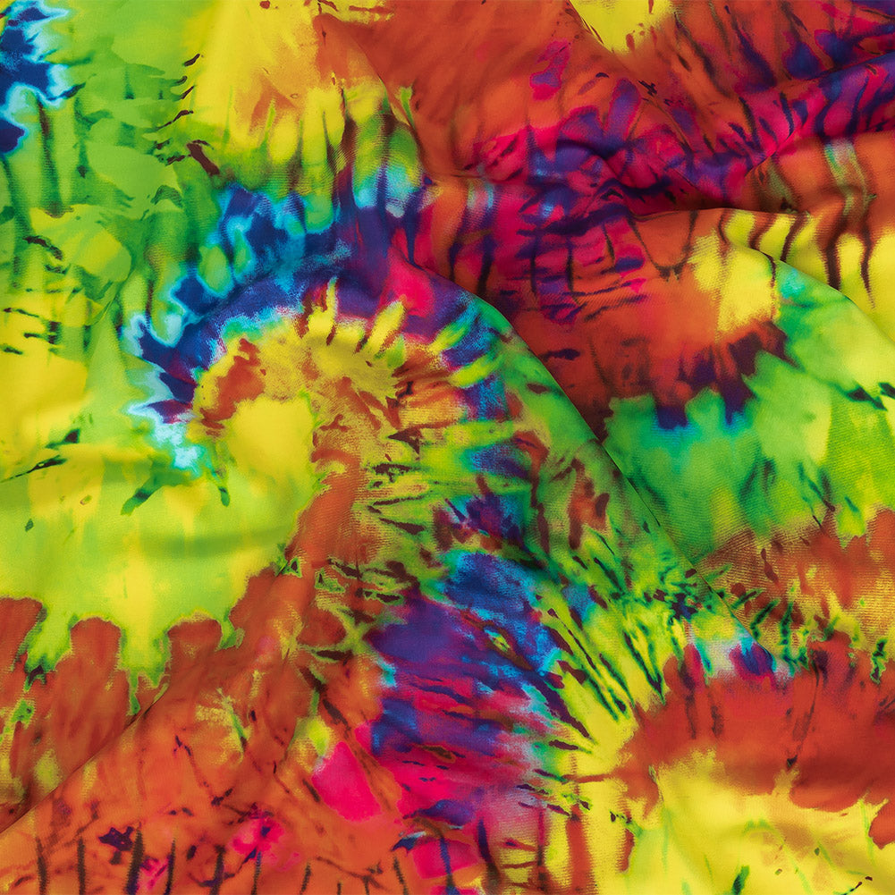 Compression Swimwear Tricot, UV Protective with Aloe Vera Microcapsules - Summer Green and Orange Splash Tie Dye - Caye Collection