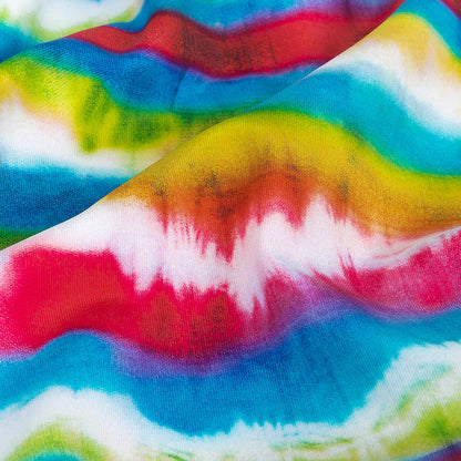 Traje de baño de compresión de tricot, con protección UV y microcápsulas de aloe vera - Rayas tie-dye rosas, azules y amarillas - Colección Caye