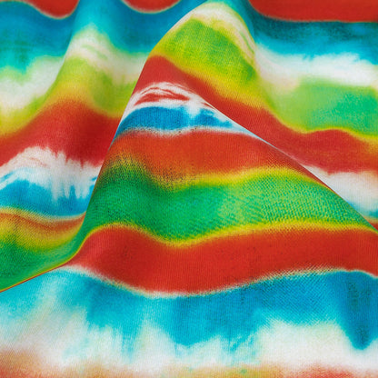 Traje de baño de compresión de tricot, con protección UV y microcápsulas de aloe vera - Rayas tie-dye naranjas, verdes y azules - Colección Caye