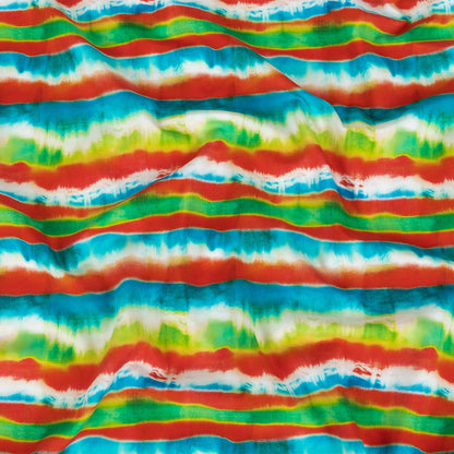 Compression Swimwear Tricot, UV Protective with Aloe Vera Microcapsules - Orange, Green and Blue Tie Dye Stripes - Caye Collection