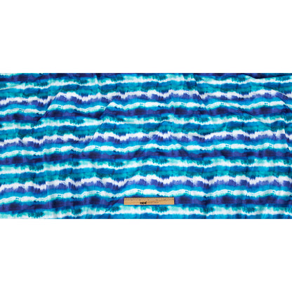 Traje de baño de compresión de tricot, con protección UV y microcápsulas de aloe vera - Rayas tie-dye en azul ultramarino intenso, verde azulado y blanco - Colección Caye