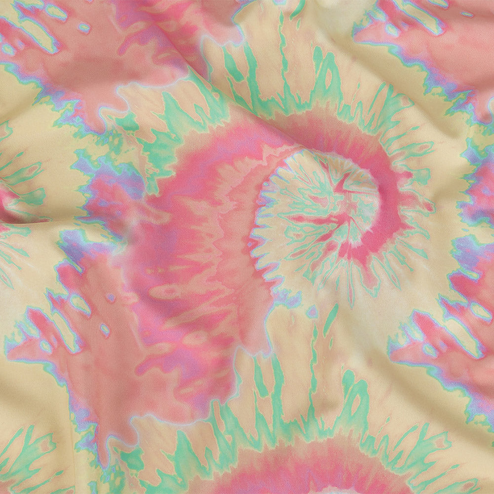 Compression Swimwear Tricot, UV Protective with Aloe Vera Microcapsules - Yellow, Pink and Orange Soft Swirls Tie Dye - Caye Collection