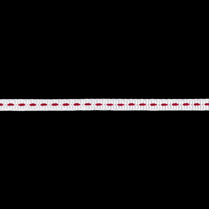 White Grosgrain Ribbon with Pink Stitching - 0.25" Detail