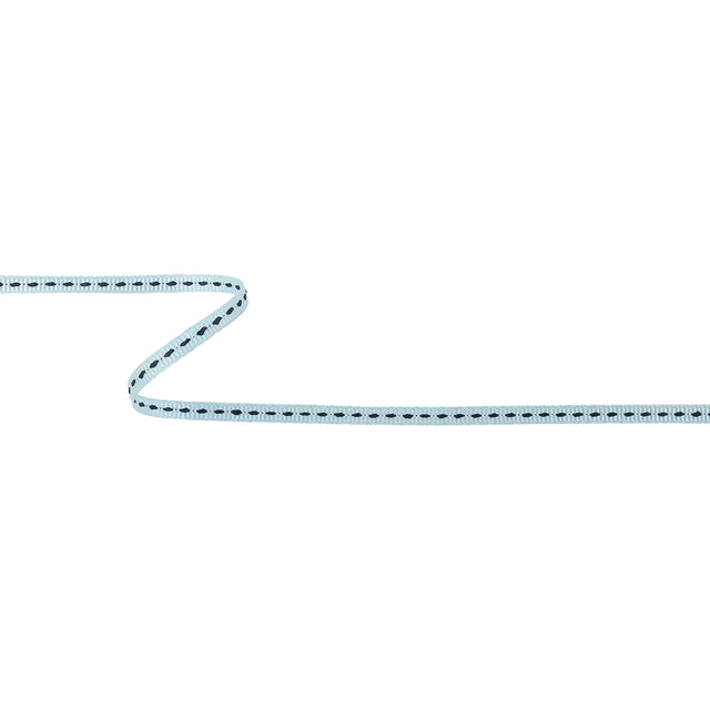 Light Blue Grosgrain Ribbon with Navy Stitching - 0.25"