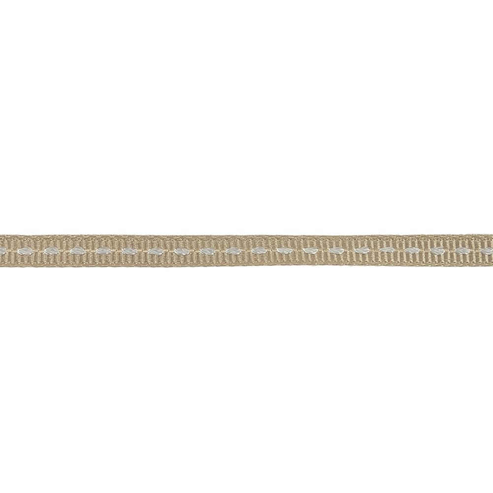 Beige Grosgrain Ribbon with Lucent White Stitching - 0.25" Detail