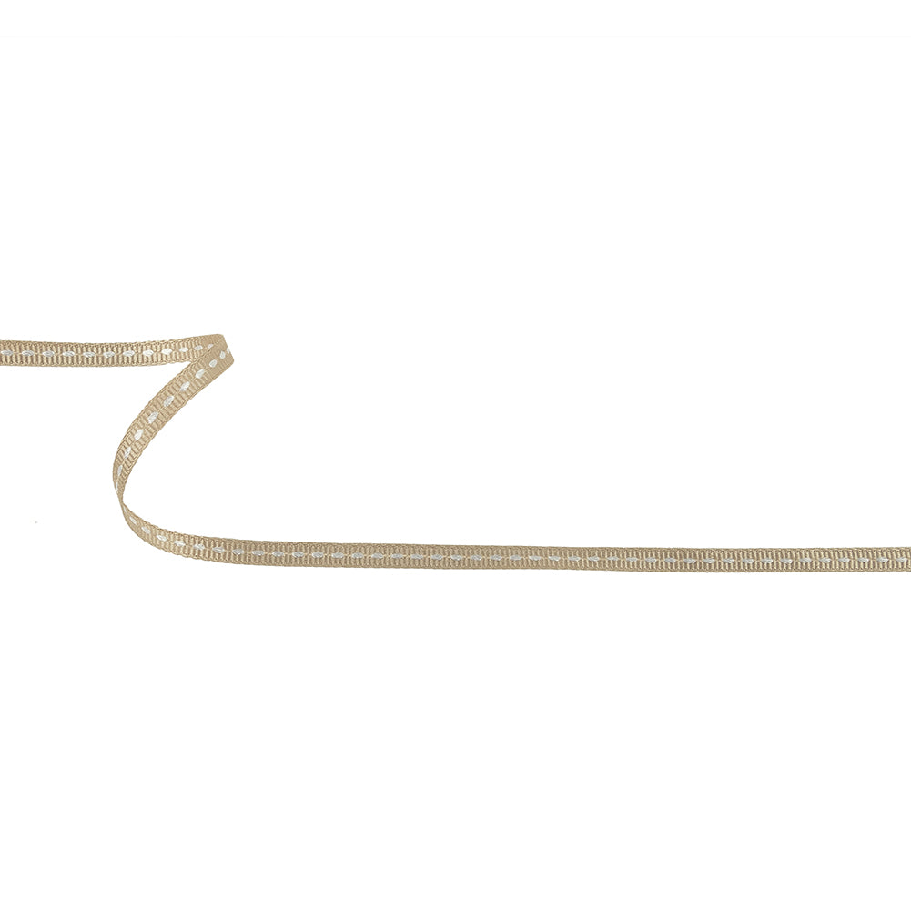 Beige Grosgrain Ribbon with Lucent White Stitching - 0.25"