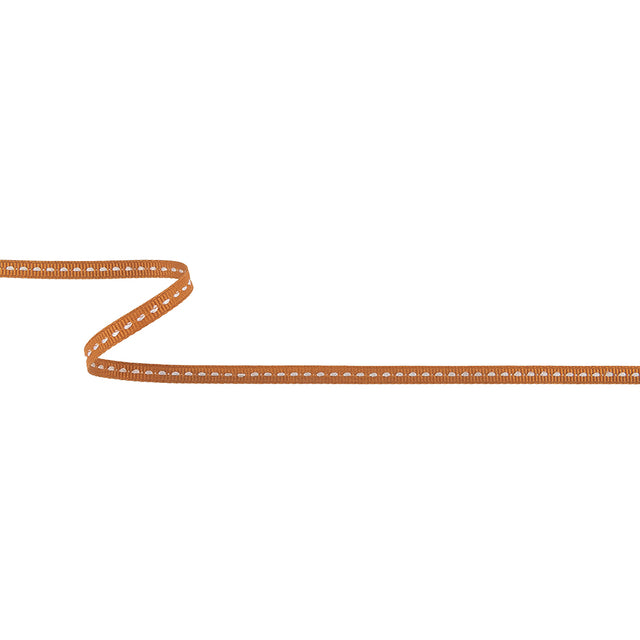 Tan Grosgrain Ribbon with Lucent White Stitching - 0.25"