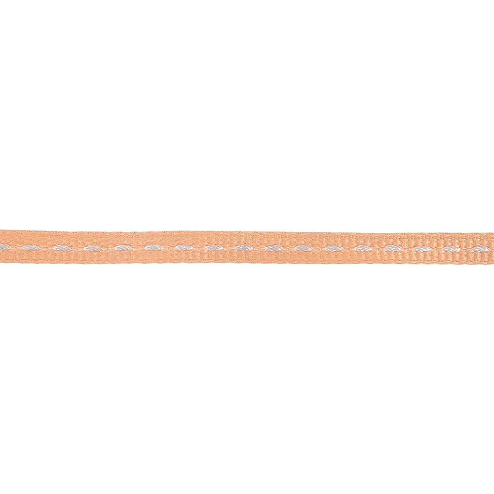 Peach Grosgrain Ribbon with Lucent White Stitching - 0.25" Detail