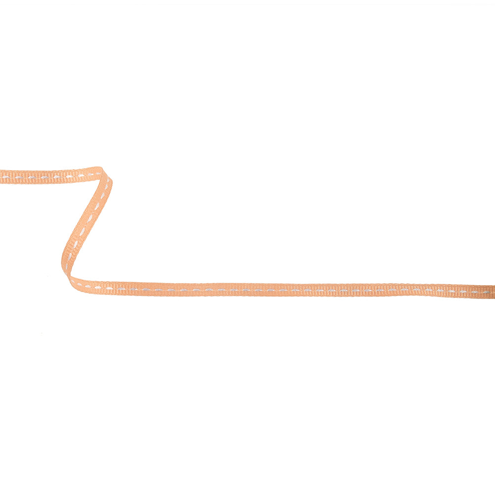 Peach Grosgrain Ribbon with Lucent White Stitching - 0.25"