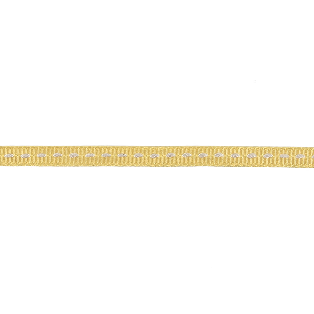 Light Yellow Grosgrain Ribbon with Bright White Stitching - 0.25" Detail