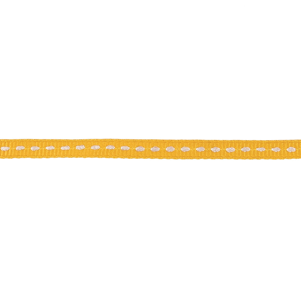 Golden Yellow Grosgrain Ribbon with Bright White Stitching - 0.25" Detail