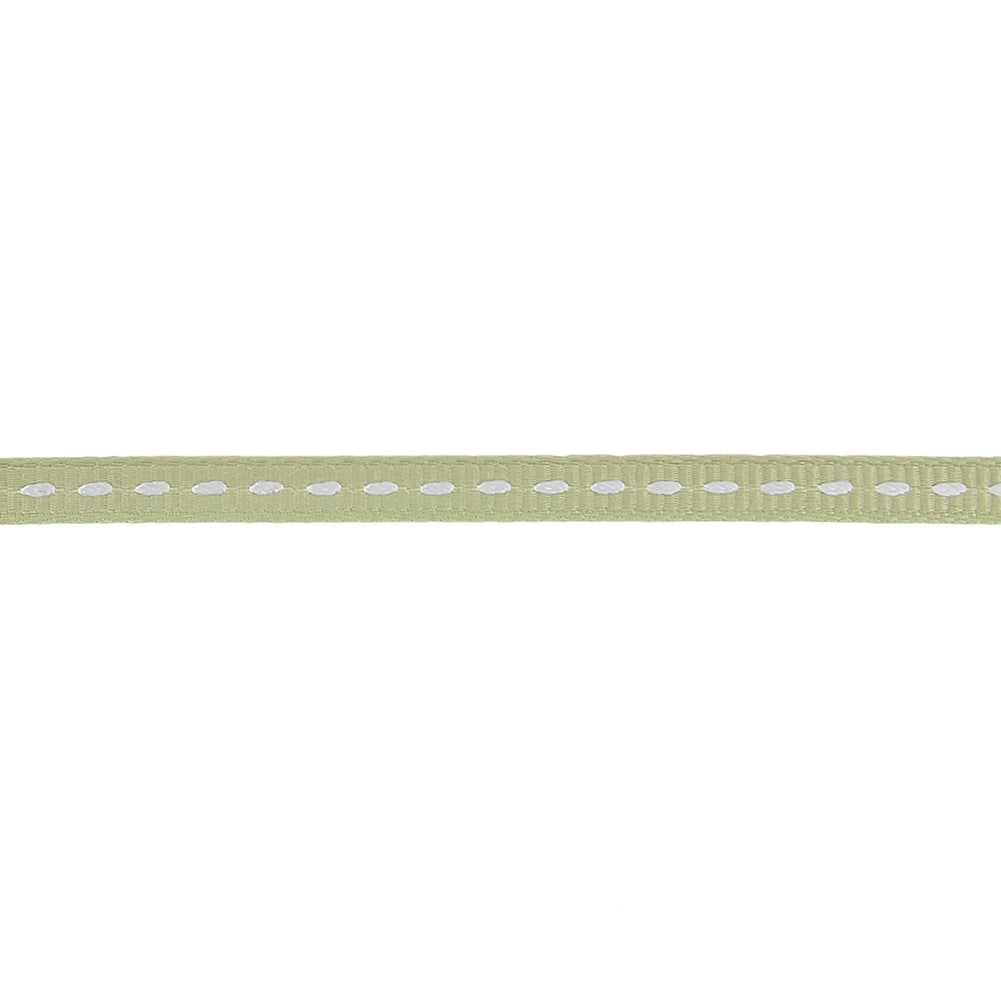Alfalfa Grosgrain Ribbon with Bright White Stitching - 0.25" Detail