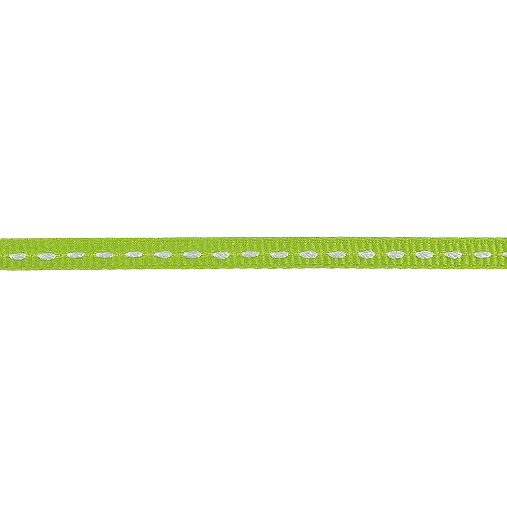 Lime Green Grosgrain Ribbon with Bright White Stitching - 0.25" Detail