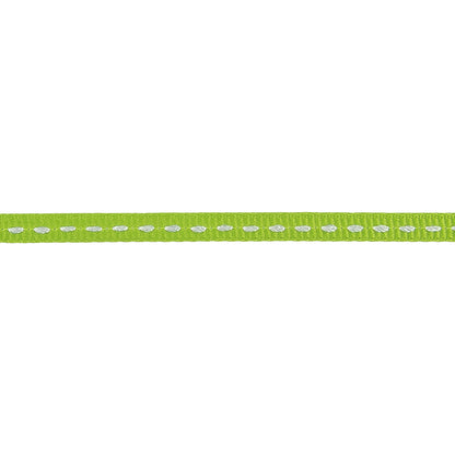 Lime Green Grosgrain Ribbon with Bright White Stitching - 0.25" Detail
