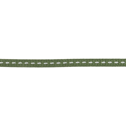 Kale Green Grosgrain Ribbon with Bright White Stitching - 0.25" Detail