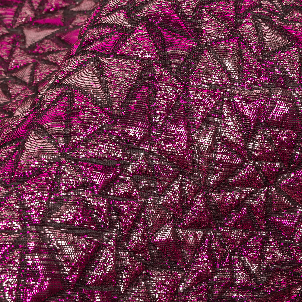 Mood Exclusive Metallic Fuchsia and Corsage Pink Tactile Triangles Luxury Brocade Detail