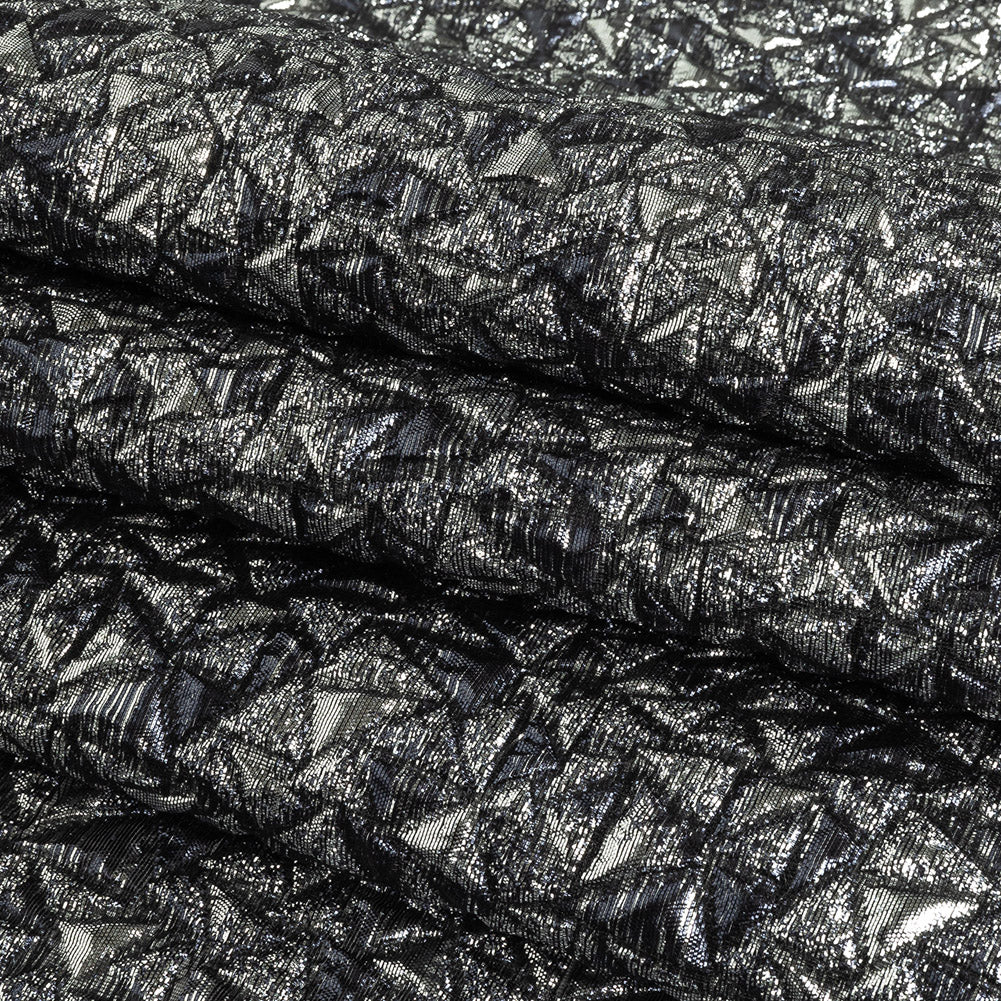 Mood Exclusive Metallic Silver and Navy Tactile Triangles Luxury Brocade Folded