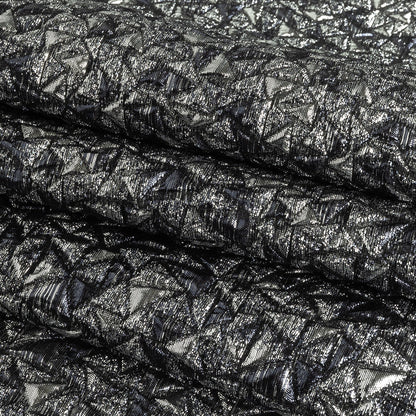 Mood Exclusive Metallic Silver and Navy Tactile Triangles Luxury Brocade Folded