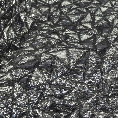 Mood Exclusive Metallic Silver and Navy Tactile Triangles Luxury Brocade Detail