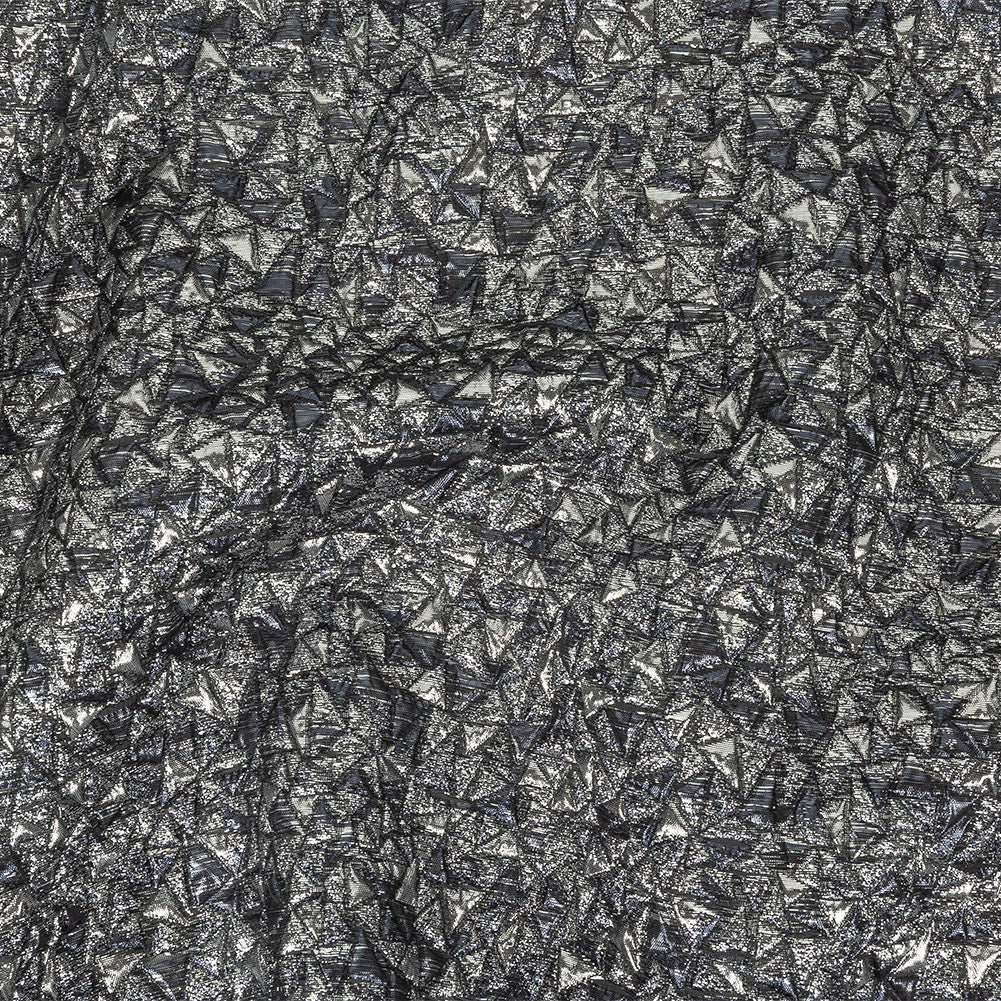 Mood Exclusive Metallic Silver and Navy Tactile Triangles Luxury Brocade