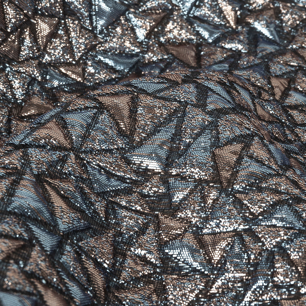Mood Exclusive Metallic Rose Gold and Sky Blue Tactile Triangles Luxury Brocade Detail