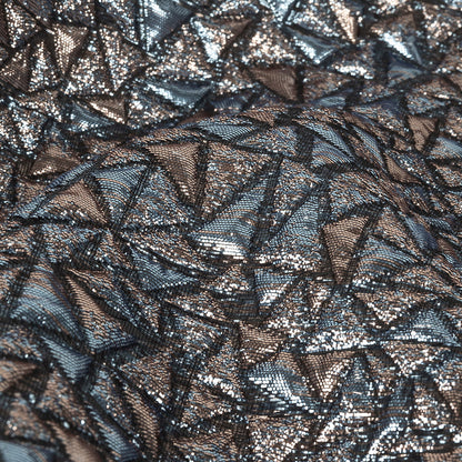 Mood Exclusive Metallic Rose Gold and Sky Blue Tactile Triangles Luxury Brocade Detail