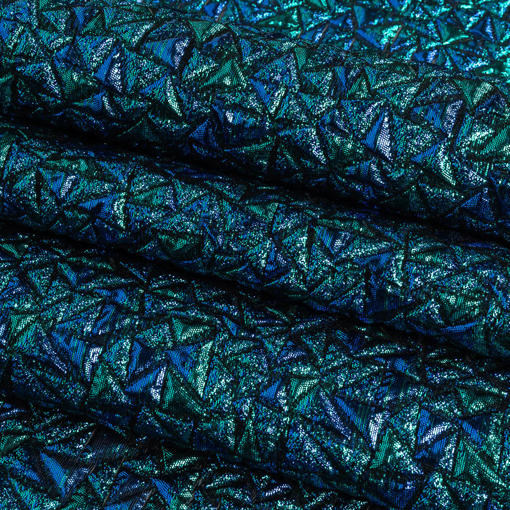 Mood Exclusive Metallic Royal Blue and Teal Tactile Triangles Luxury Brocade Folded