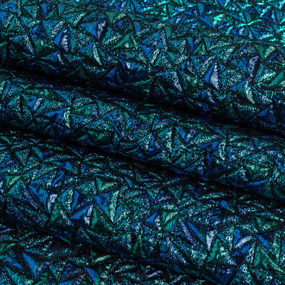 Mood Exclusive Metallic Royal Blue and Teal Tactile Triangles Luxury Brocade Folded