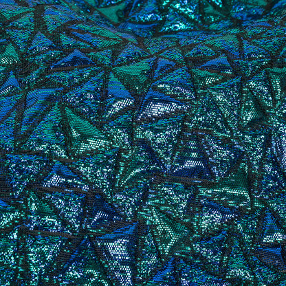 Mood Exclusive Metallic Royal Blue and Teal Tactile Triangles Luxury Brocade Detail