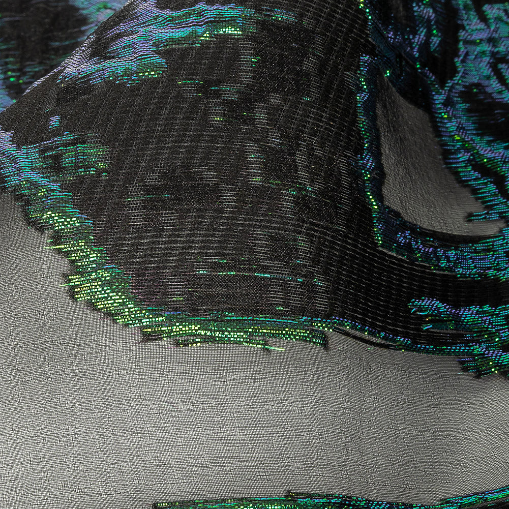 Mood Exclusive Metallic Iridescent Green and Black Mineral Veins Luxury Burnout Brocade Detail