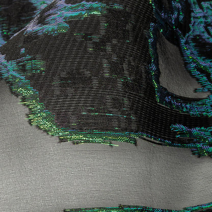 Mood Exclusive Metallic Iridescent Green and Black Mineral Veins Luxury Burnout Brocade Detail