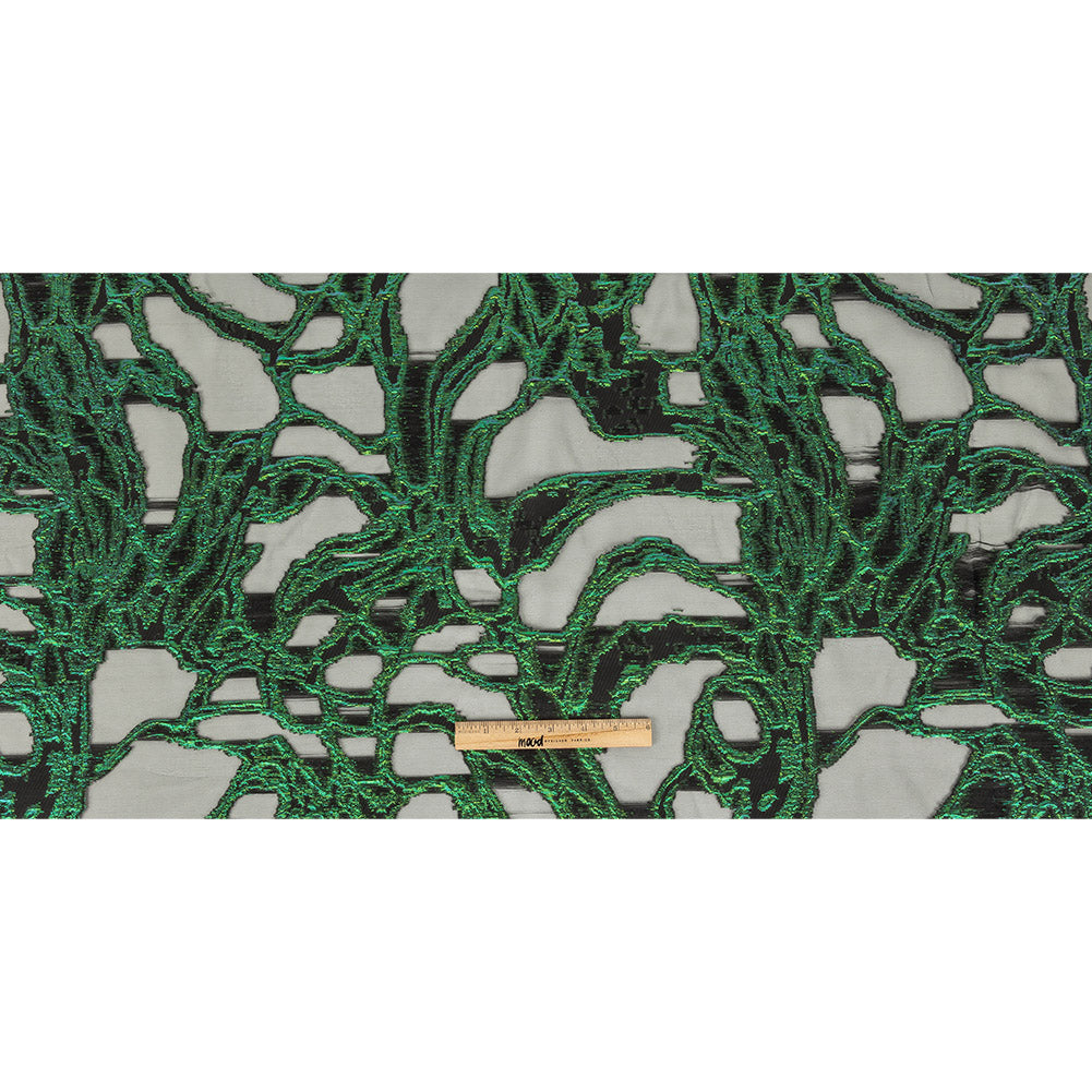 Mood Exclusive Metallic Iridescent Green and Black Mineral Veins Luxury Burnout Brocade Full