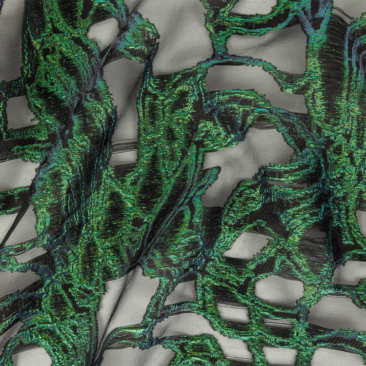 template--25130090922057__main-Mood Exclusive Metallic Iridescent Green and Black Mineral Veins Luxury Burnout Brocade